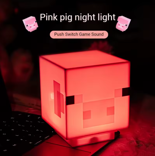 Pixel Style Pink Pig Lamp