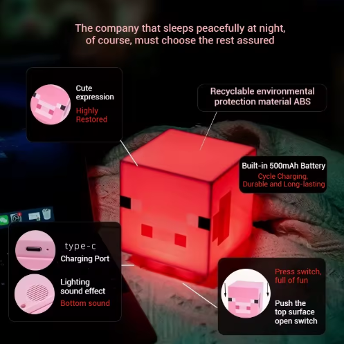 Pixel Style Pink Pig Lamp